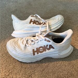 Hoka White and Copper Athletic Shoes